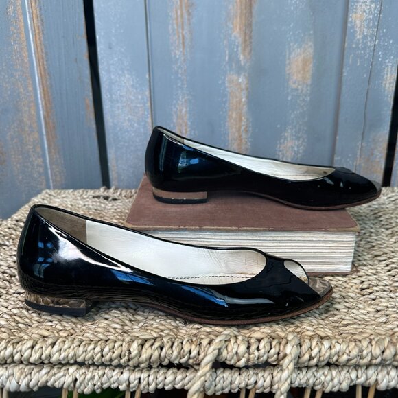 CHANEL Patent Leather Peep Toe Ballet Flats Black Sz IT 36 1/2, US 6 1/2 - Picture 8 of 16